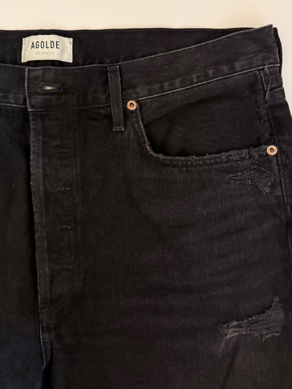 AGOLDE Women’s Black Distressed wide leg relaxed fit Jeans
